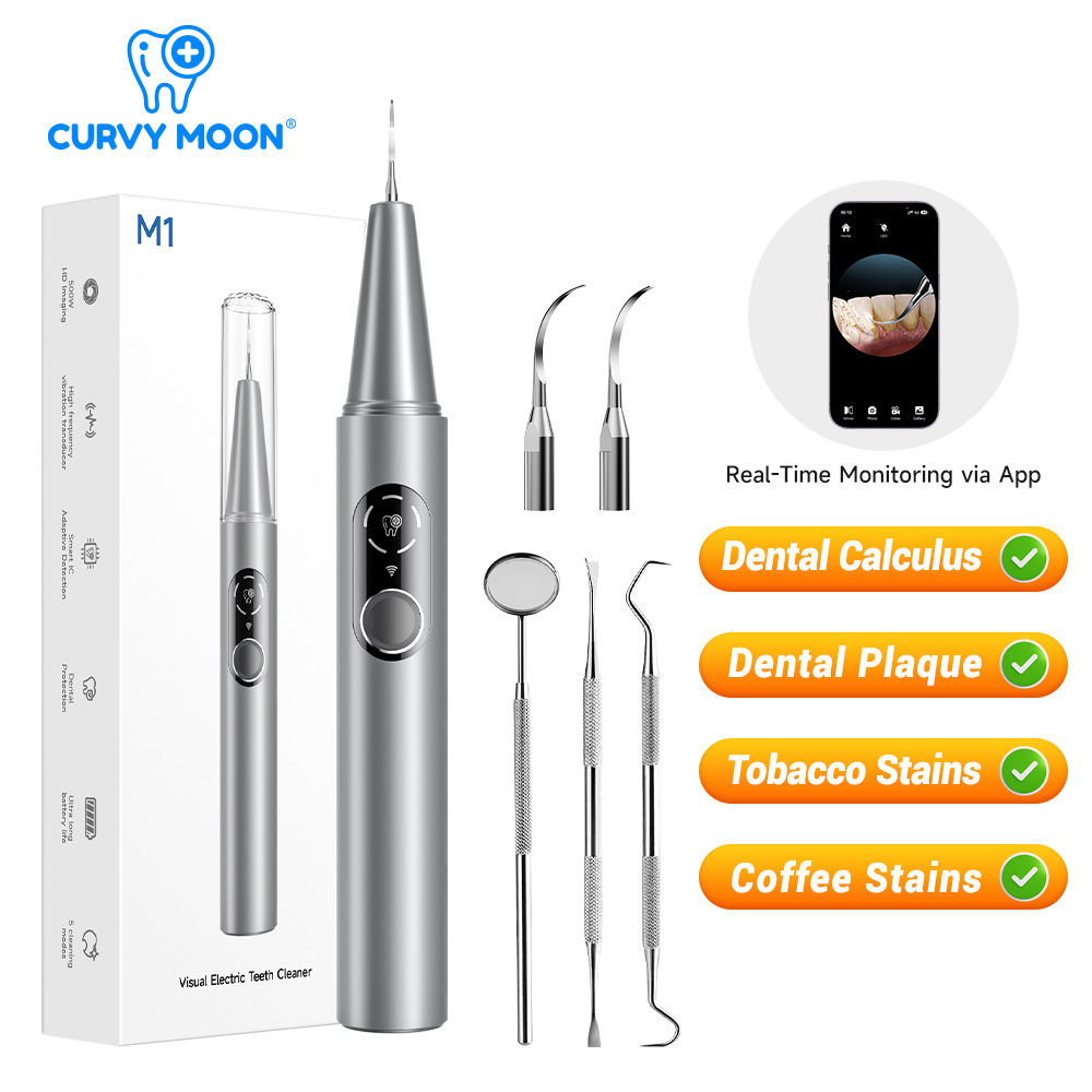 Teeth Whitening Home - CURVY MOON 可視電気超音波歯クリーナー カメラ付き 歯石除去剤 歯の汚れ洗浄ツール