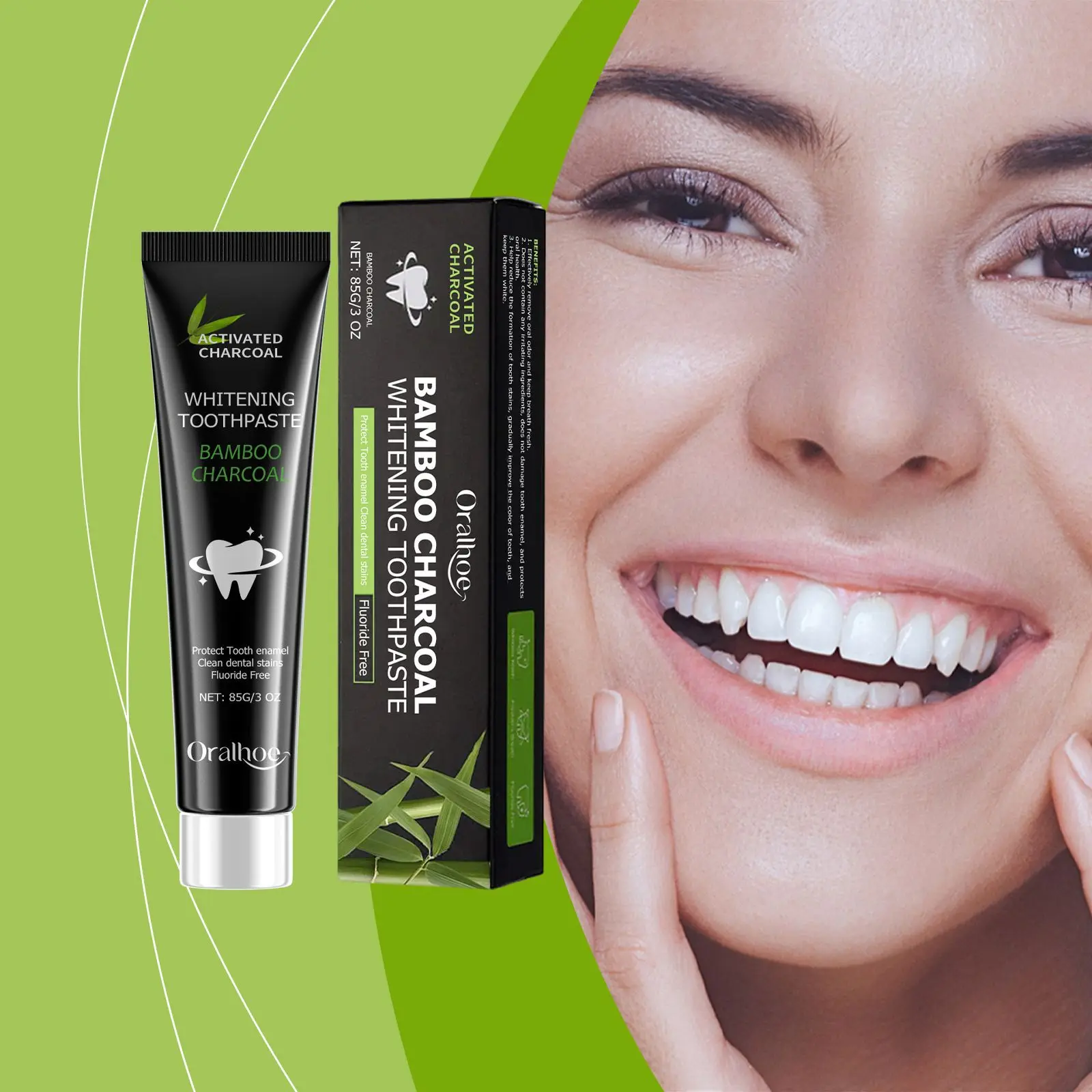 Teeth Whitening Yellow Teeth - 歯を白くする歯磨き粉。口臭を吸着し、黄ばんだ歯を落とし、強力な洗浄力で歯の汚れを除去。口腔ケアに最適。竹炭配合。