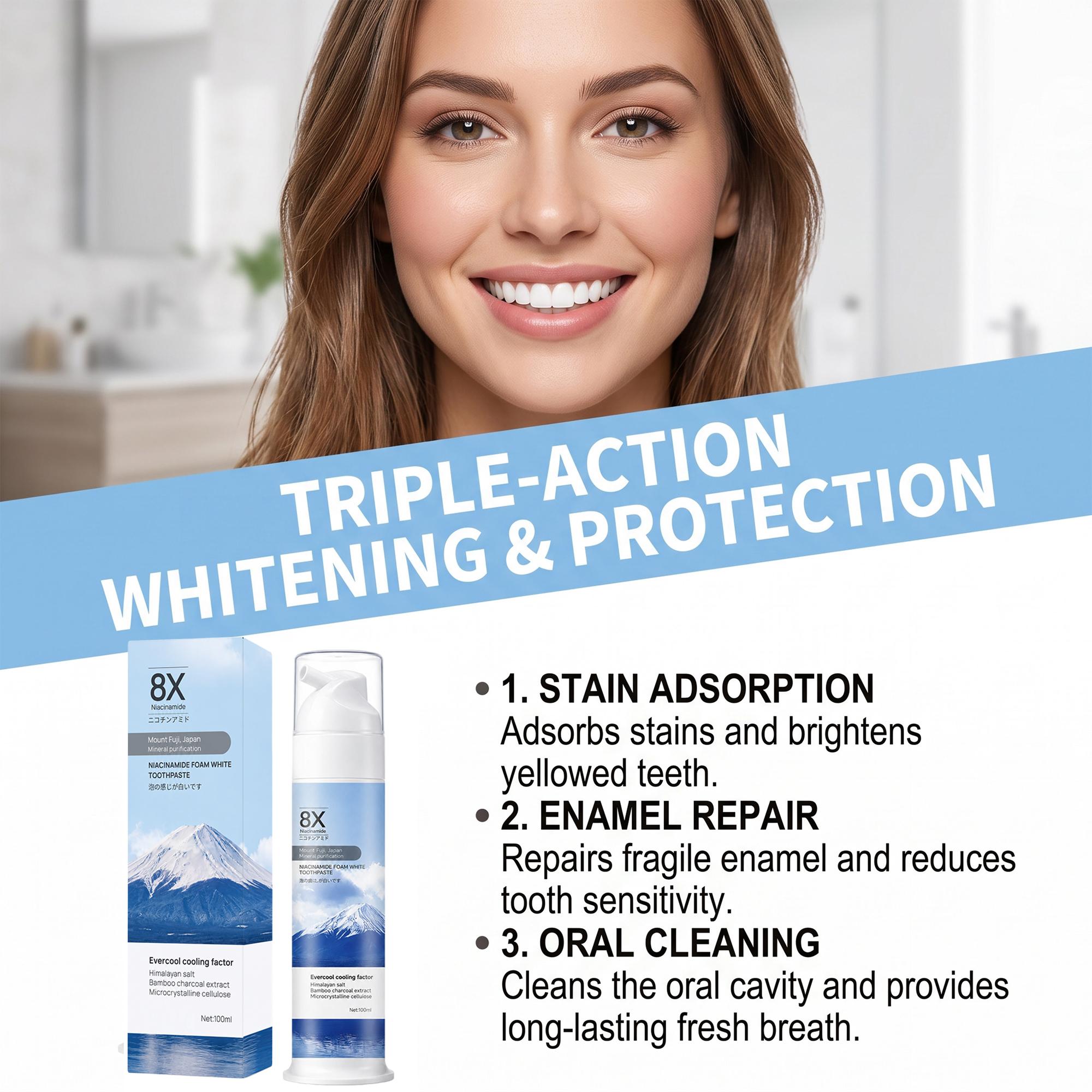 ナイアシンアミド配合の泡状美白歯磨き粉 | 黄ばんだ歯を正し - Teeth Whitening Yellow Teeth のレビューと価格