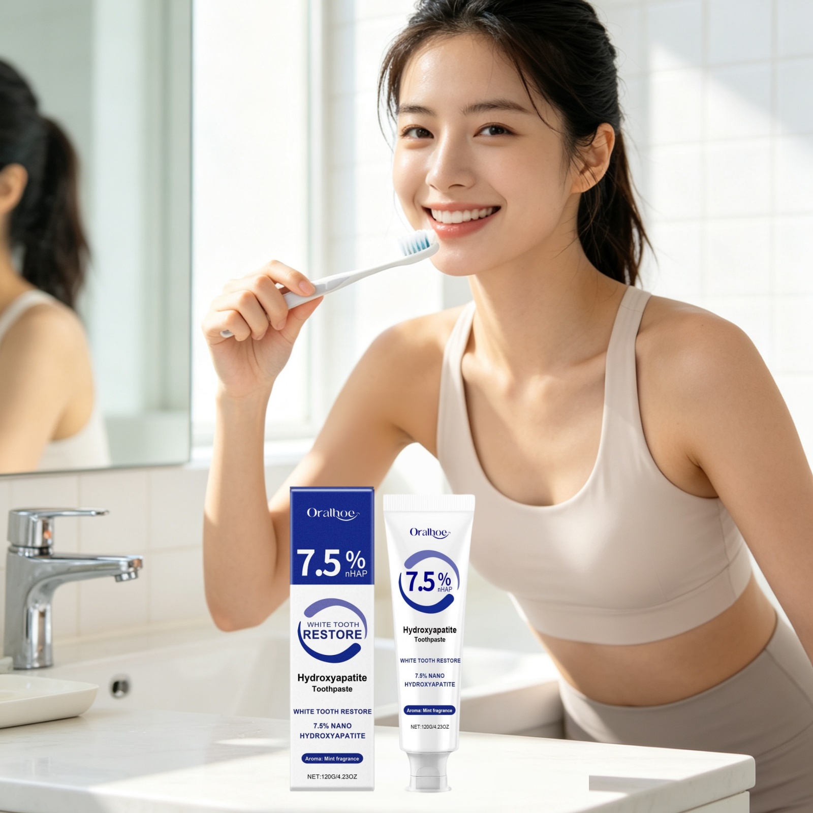オラルホー ヒドロキシアパタイト配合歯磨き粉。歯のホワイトニ - Teeth Whitening Yellow Teeth のレビューと価格